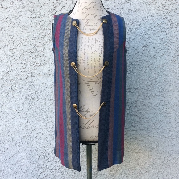 Vintage Striped Multicolored Button Chain Vest - Picture 2 of 7